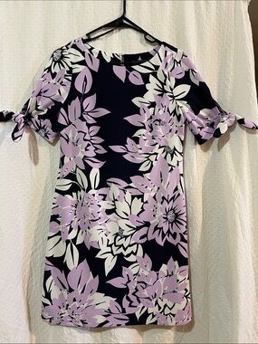 NWOT JESSICA HOWARD Women Dress Lavender & White Floral on Black - Bow Sleeves